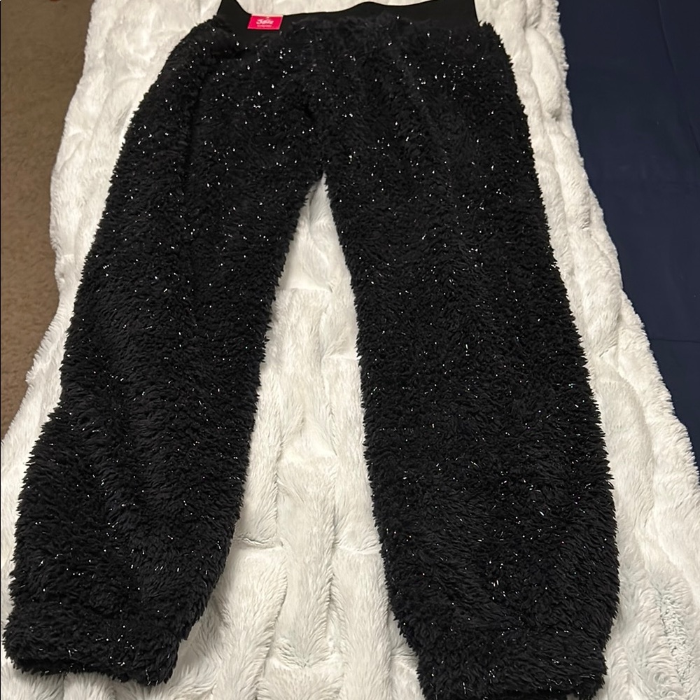 Girls size 12-14 Justice Sport furry/ sparkle black pants